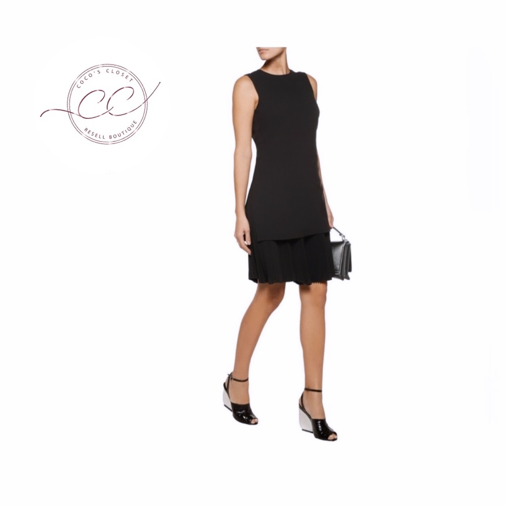 NWT• Theory Layered Ribbed-knit And Pleated Chiffon Dress